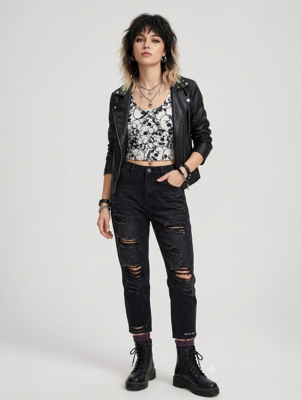 *2/15$* SHEIN Black & White Skull Print Cropped Tank Top